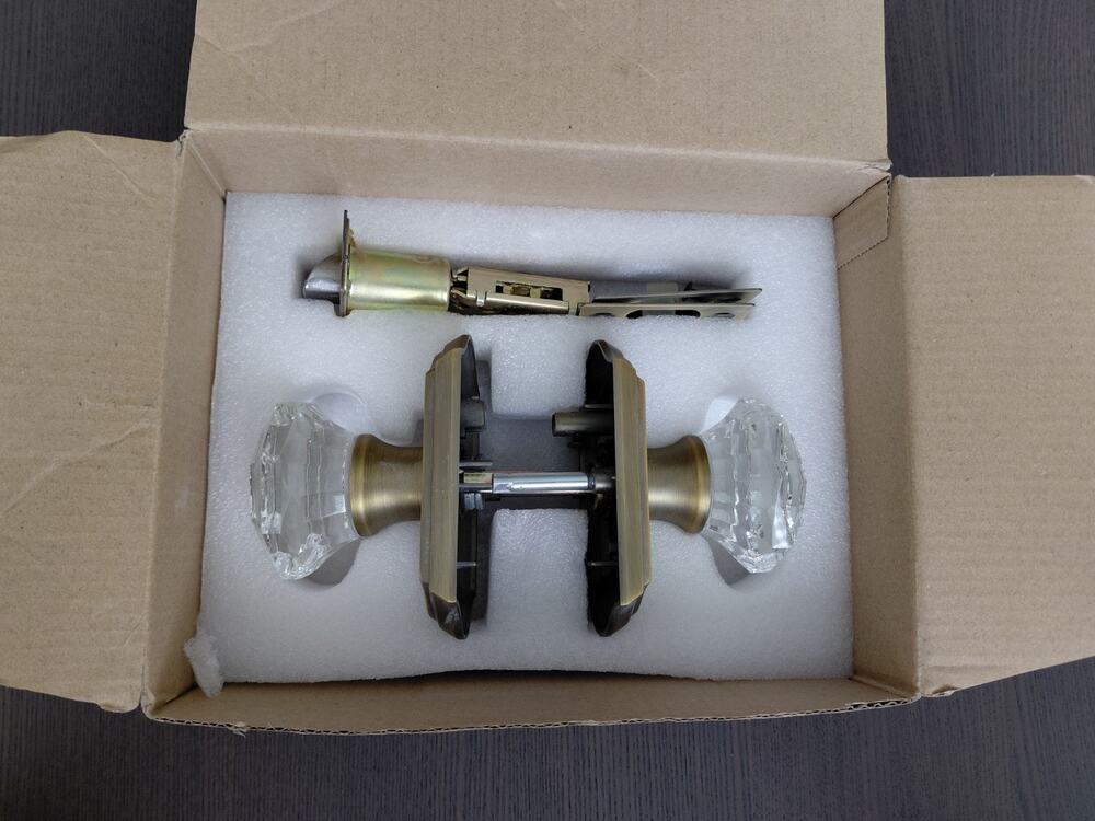 Vintage antique style Brass Octagon Crystal Glass Door Knob Set Passage Open Box